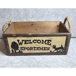 Welcome Sportsman Hunting Wooden Crate Storage Box